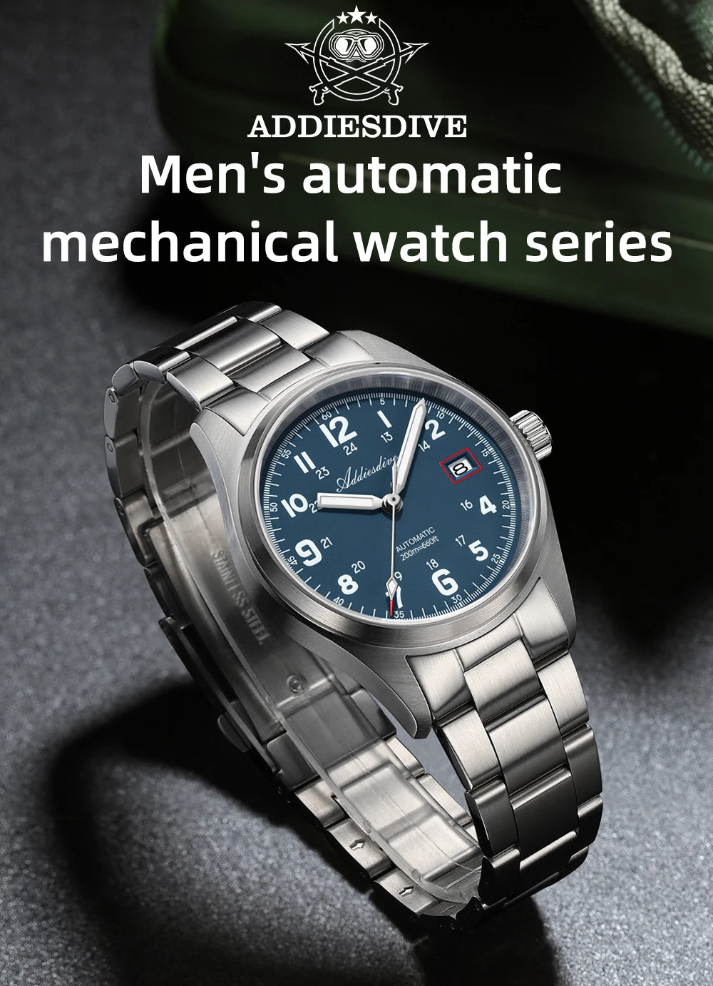 Addiesdive AD2070 - Automatic Stainless Steel Field Watch