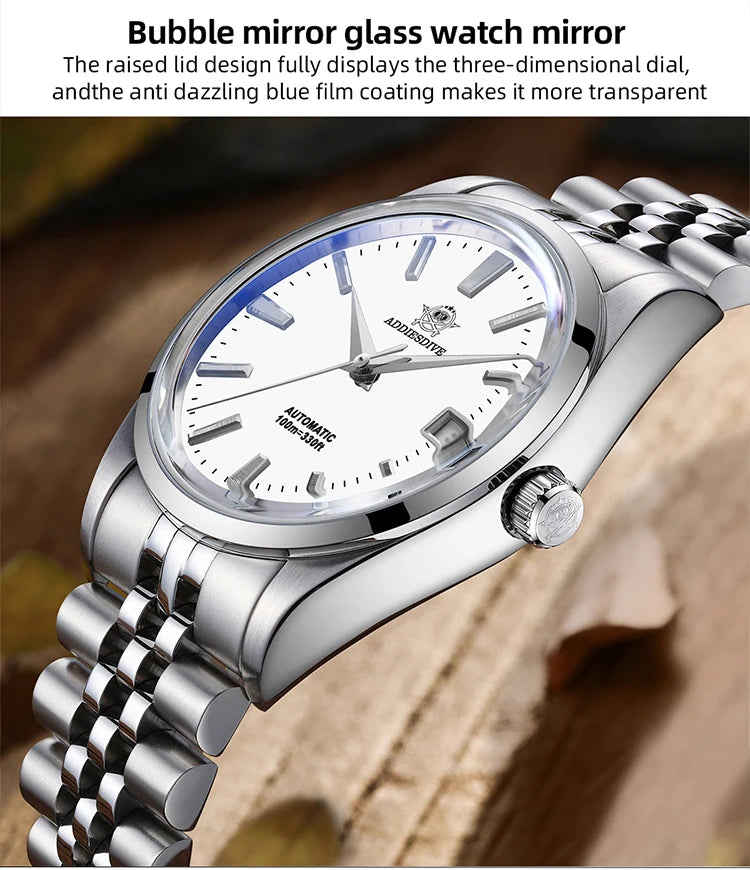 Addiesdive AD2029 - Stainless Steel Automatic Business Watch with Jubilee Style Bracelet