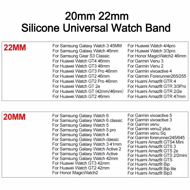 Universal silicone watch straps in Various colours - Sizes M & L