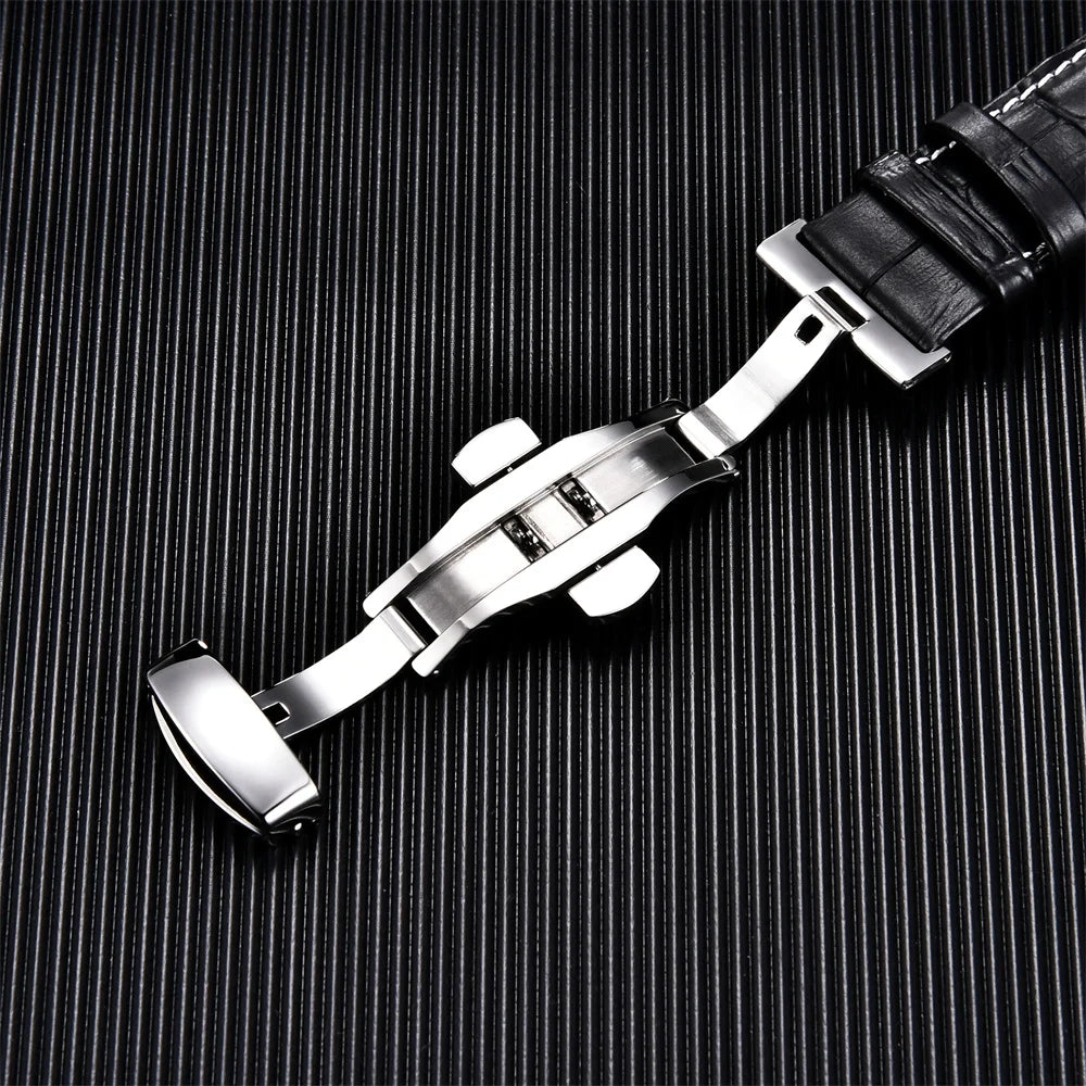 Calfskin Business Style Watch Strap With Butterfly Buckle - Sizes M & L