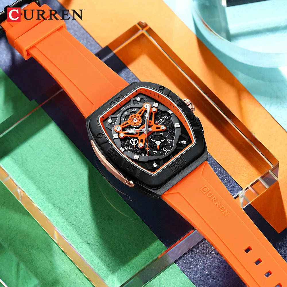 Curren 8443 - Tonneau Fashion Quartz Watch With Silicone Strap