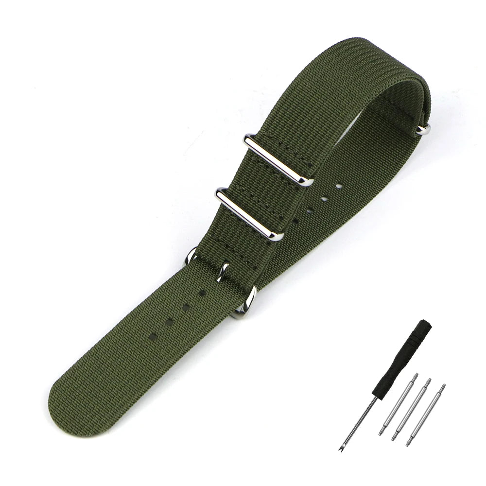 High Quality Ribbed NATO Style Watch Strap with Stainless Steel Hardware - Sizes M & L