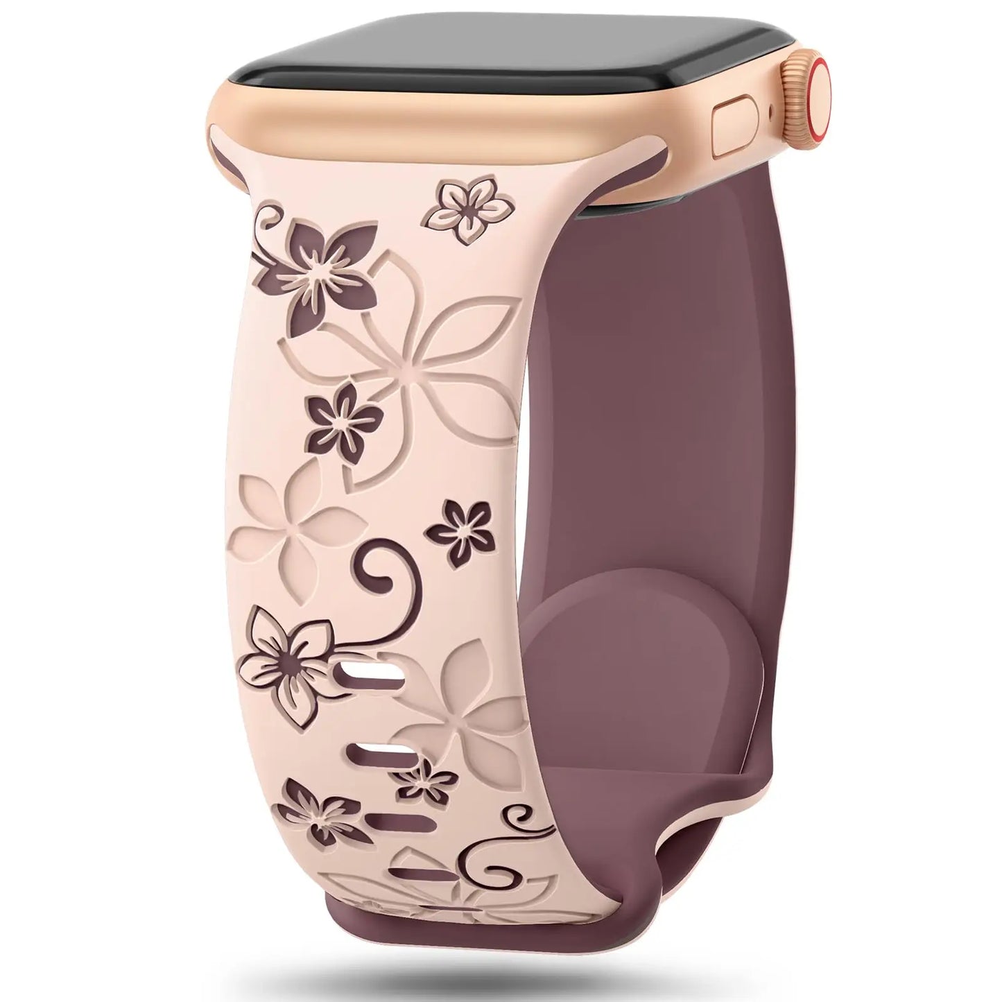 Floral Engraved Strap For Apple Watch Band 41mm 40mm 44mm 45mm 42mm 38mm 49mm Silicone Sport iWatch Series 10 SE 9 8 7 6 Ultra 2