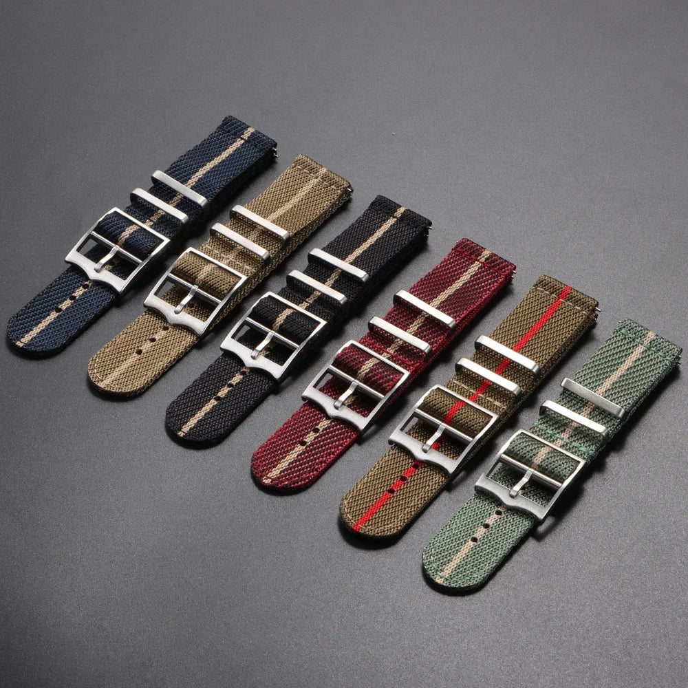 Two piece woven nylon strap with choice of buckle styles and quick release system - Sizes M & L