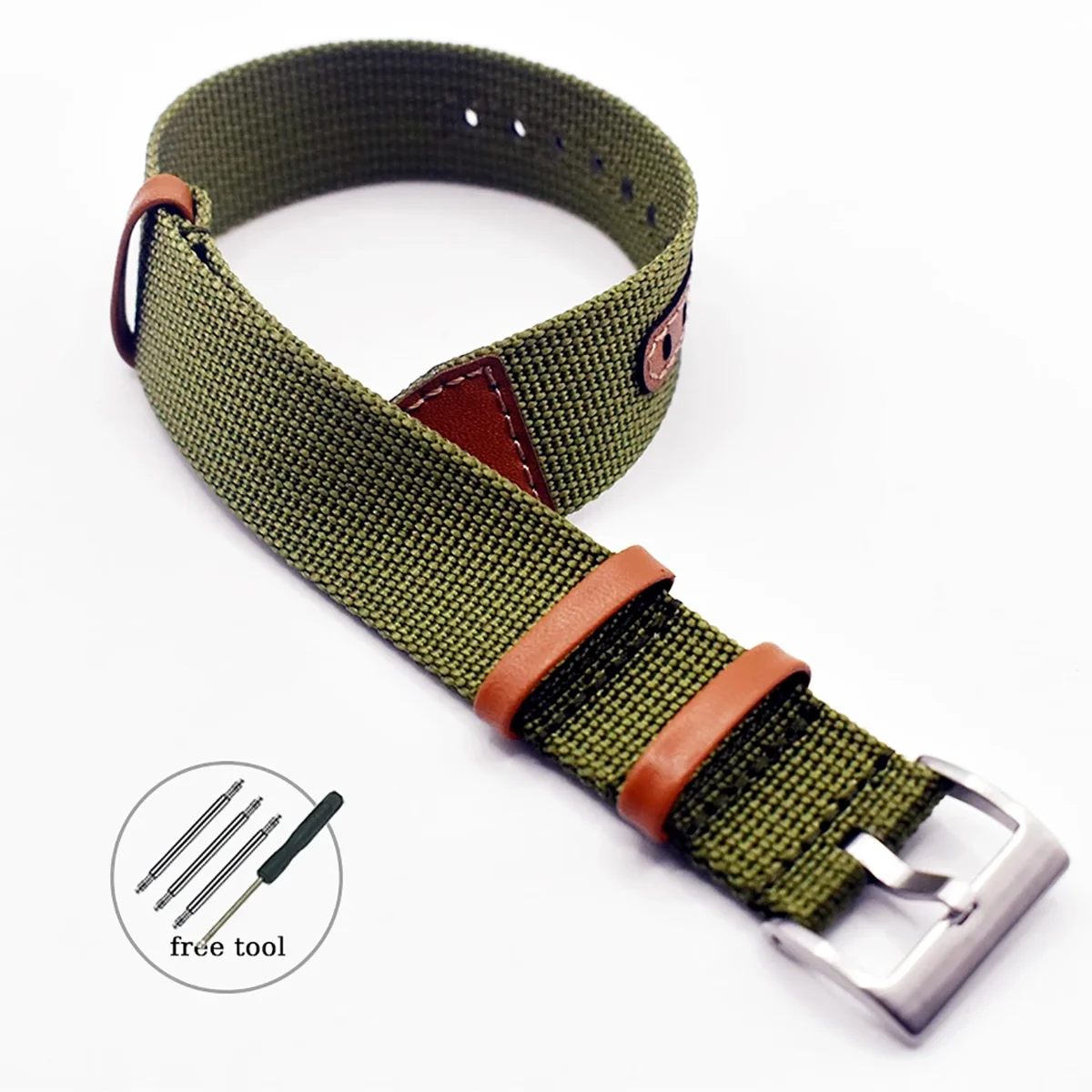 Canvas Patch Style Nylon Leather NATO Strap with choice of buckle - Sizes M & L