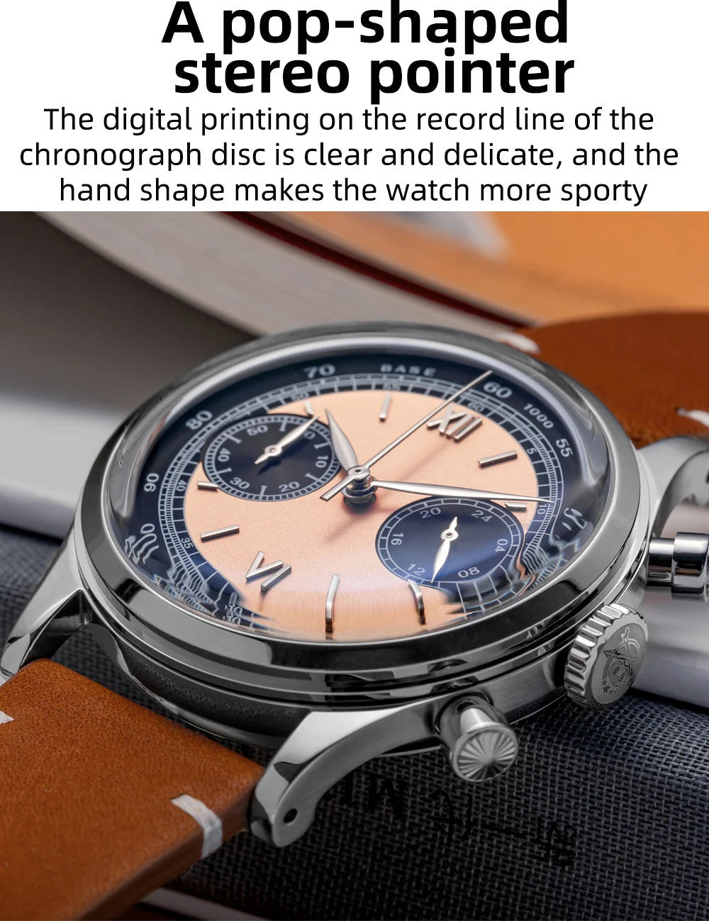 Addiesdive AD2037 - Stainless Steel MechaQuartz Chronograph with soft leather strap