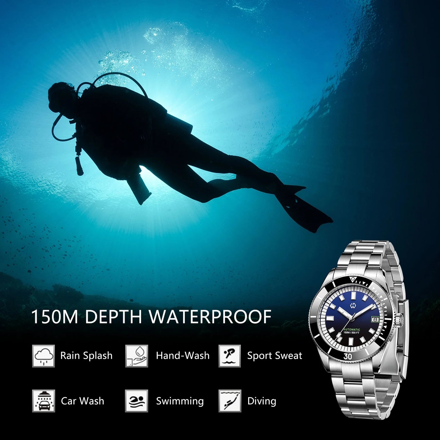 New men's automatic watch Men's super luminous bezel mechanical watch Japan NH35 150 meters waterproof diving