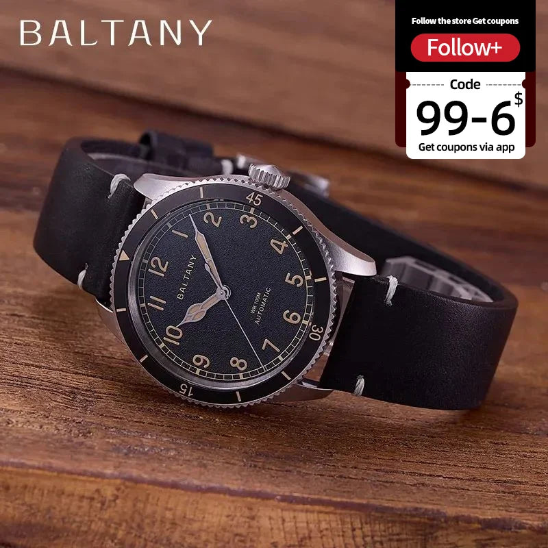 Baltany  S202076  Stainless Steel Pilot's Watch With Seiko NH38 Automatic Movement & Ceramic Bezel