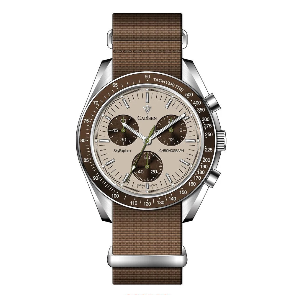 Cadisen C7064 - Sports Chronograph Stainless Steel Moon Watch with canvas strap