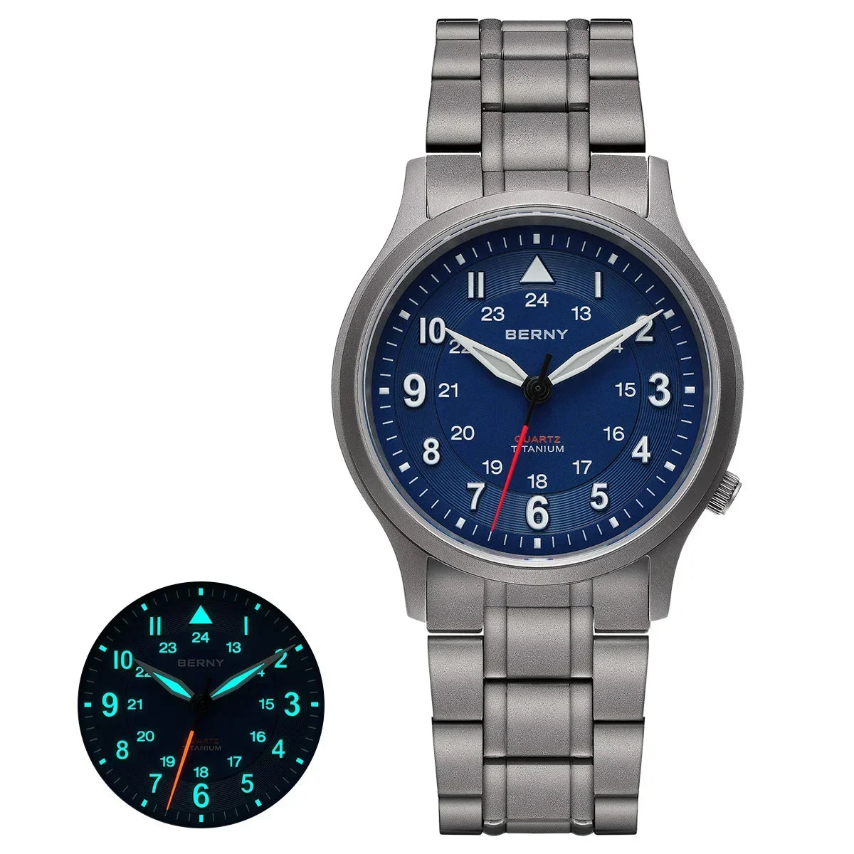 Berny T2596MS - Titanium Field Watch With VH31 Quartz Movement and Sapphire Crystal