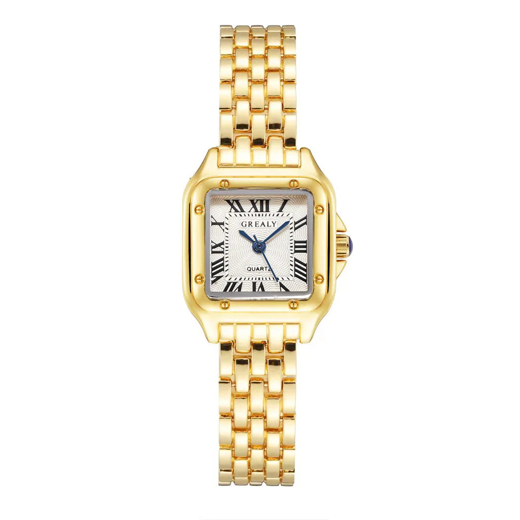 Square Ladies Fashionable Dress Watch With Silver/Gold tone Case & Bracelet