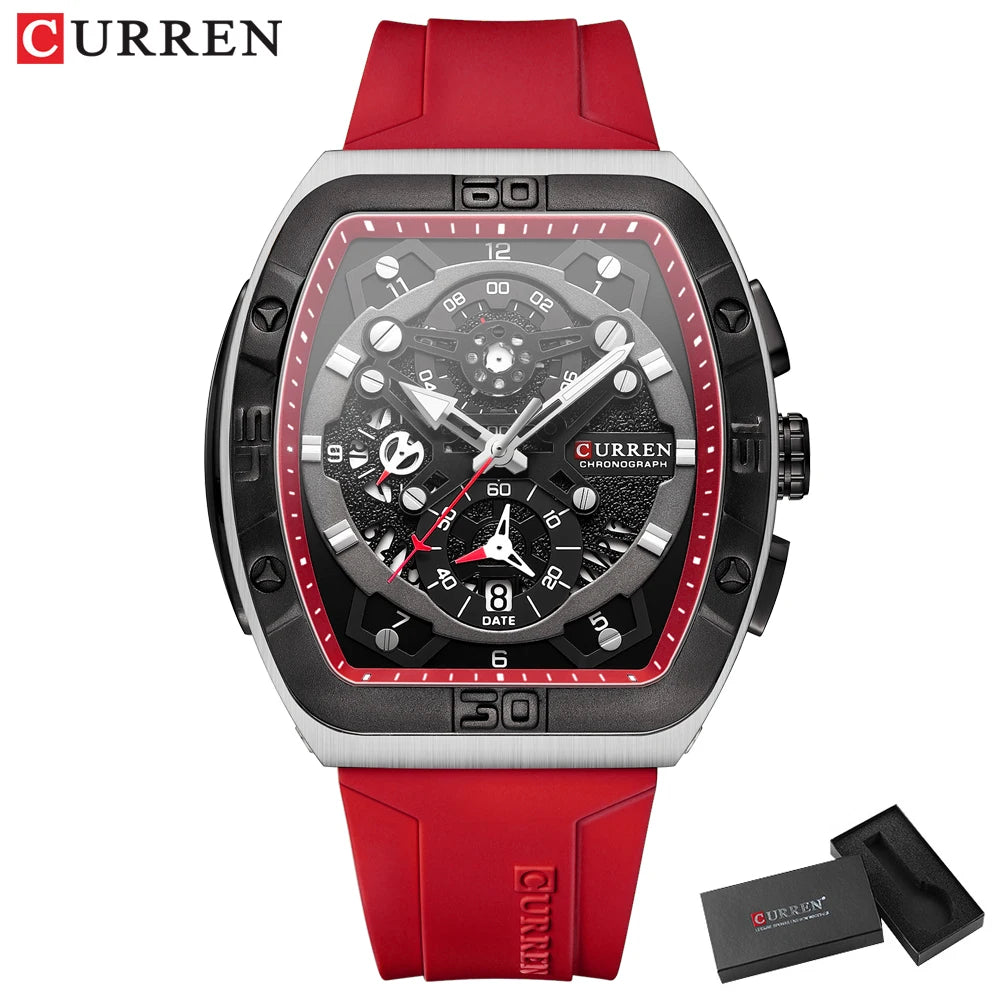 Curren 8443 - Tonneau Fashion Quartz Watch With Silicone Strap