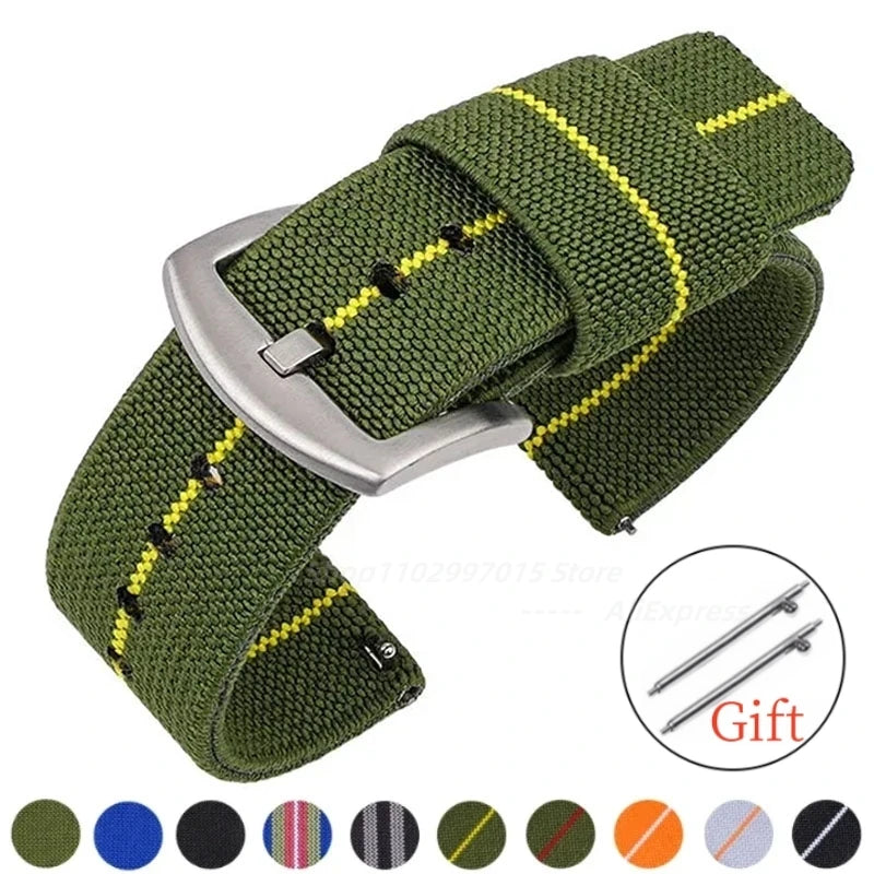 Woven Nylon Two Piece Watch Strap with Pinstripe and Quick Release - Sizes M & L