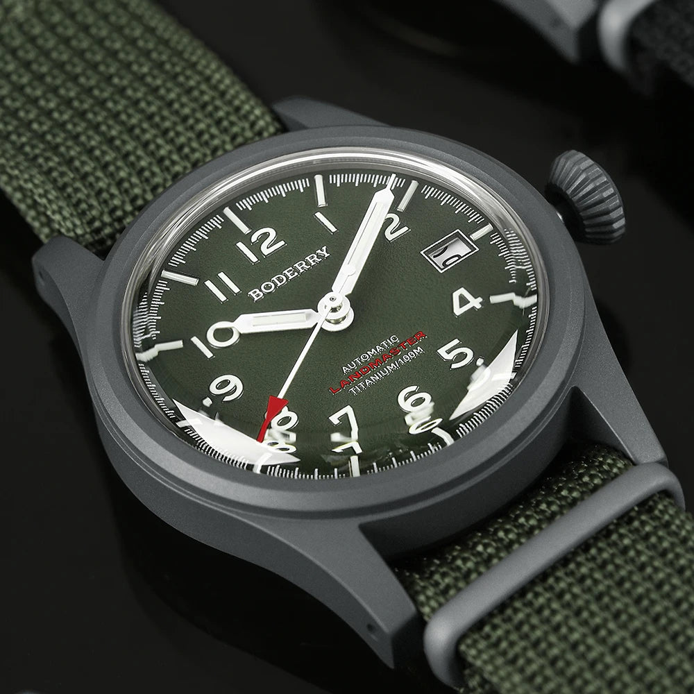 Boderry Landmaster - Titanium Automatic Field Watch with Seiko Movement and 100M Water Resistance