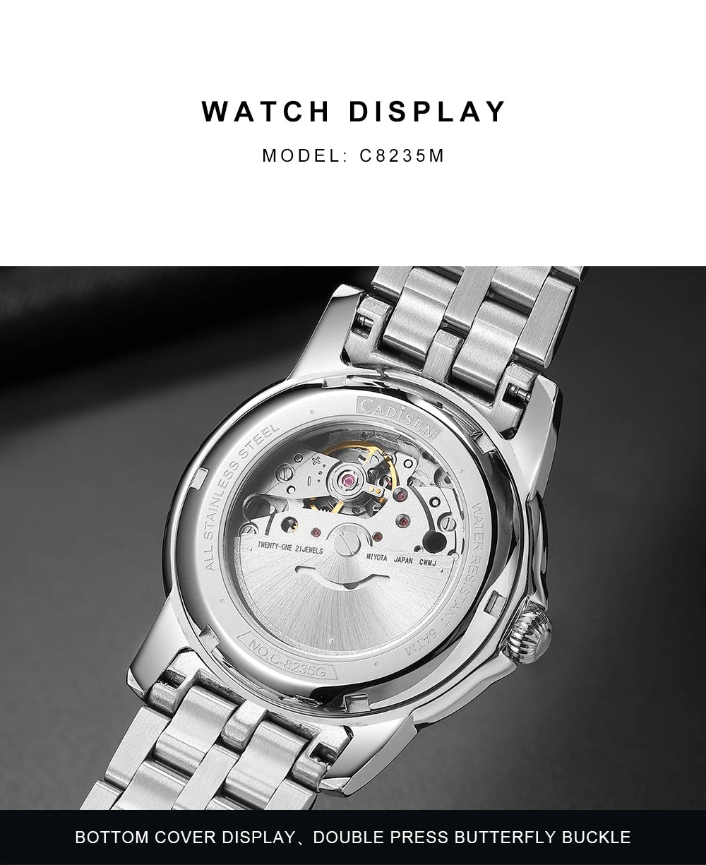 Cadisen Stainless Steel Automatic Dress Watch With Sapphire Crystal