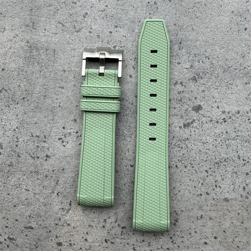 Premium Rubber Watch Strap With Curved Ends & Stainless Steel Buckle  - Size M