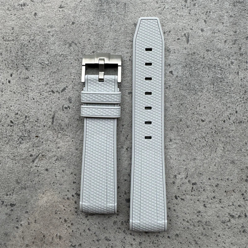 Premium Rubber Watch Strap With Curved Ends & Stainless Steel Buckle  - Size M