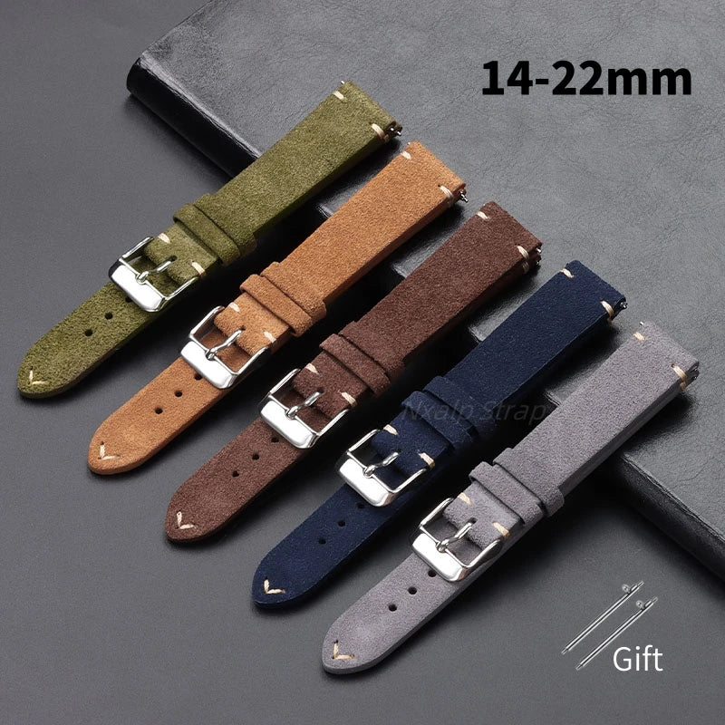 Genuine Leather Suede Watch Band - Sizes S, M & L