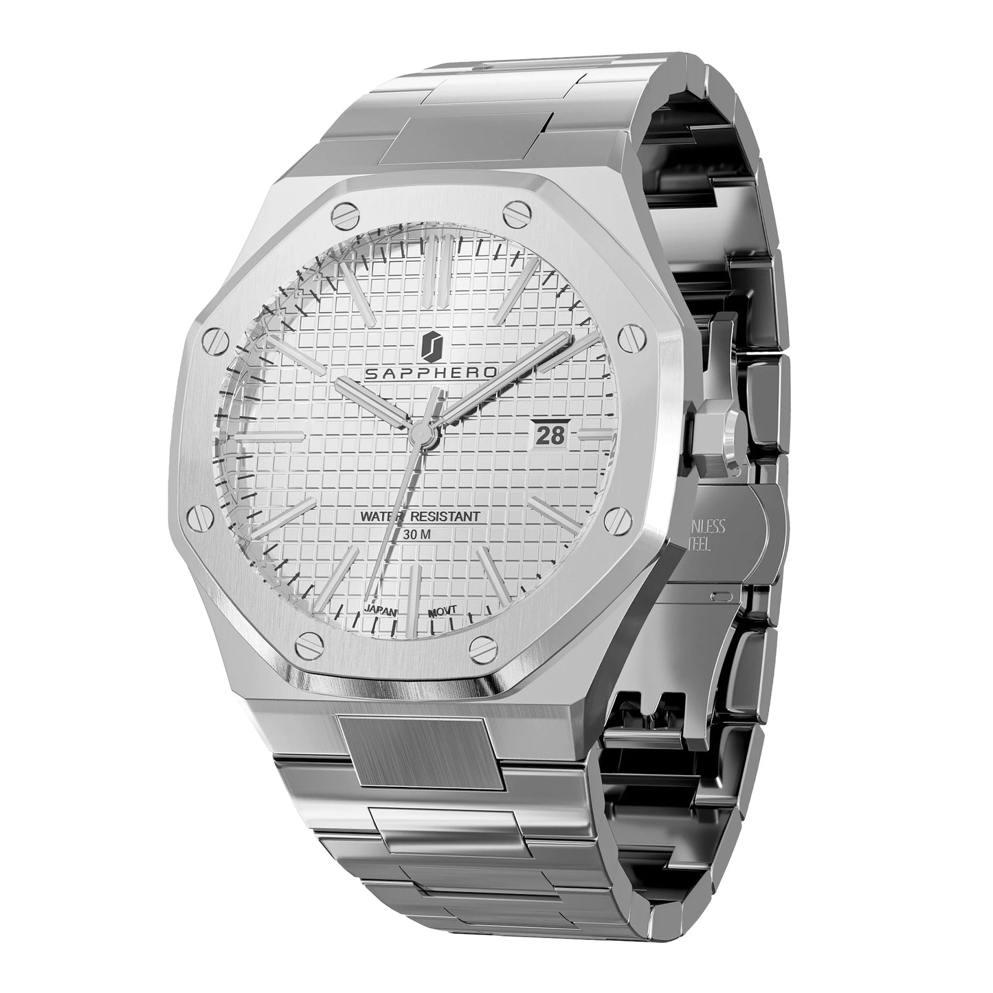 Sapherro SO2110 - Stainless Steel Sports and Business Watch with Integrated Bracelet Design