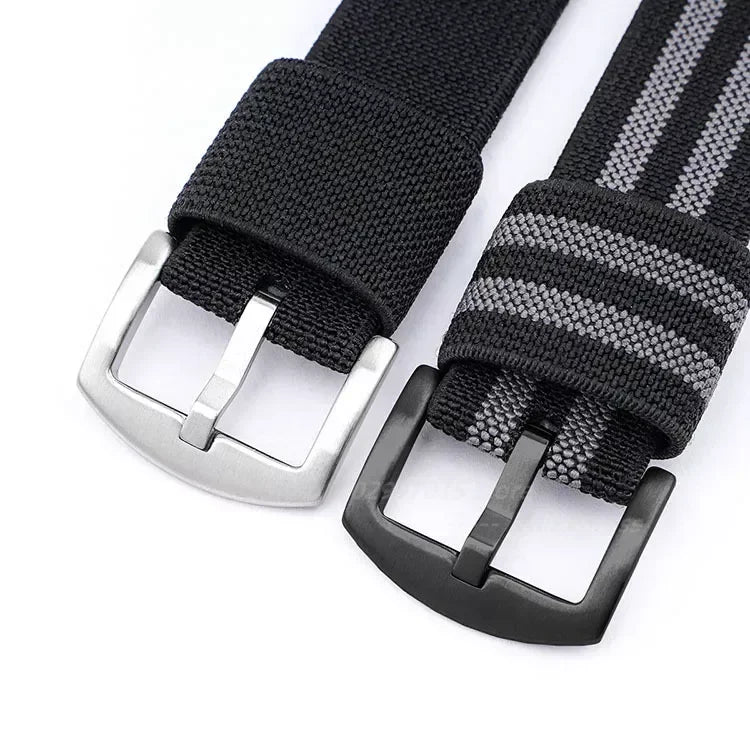 Woven Nylon Two Piece Watch Strap with Pinstripe and Quick Release - Sizes M & L