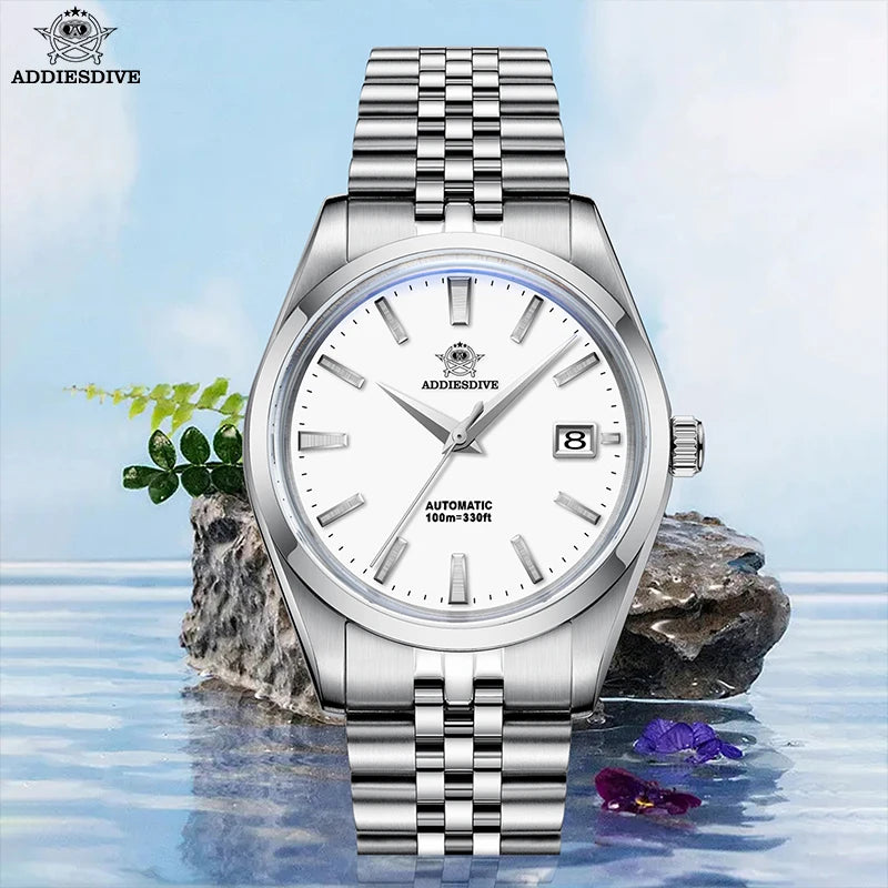 Addiesdive AD2029 - Stainless Steel Automatic Business Watch with Jubilee Style Bracelet