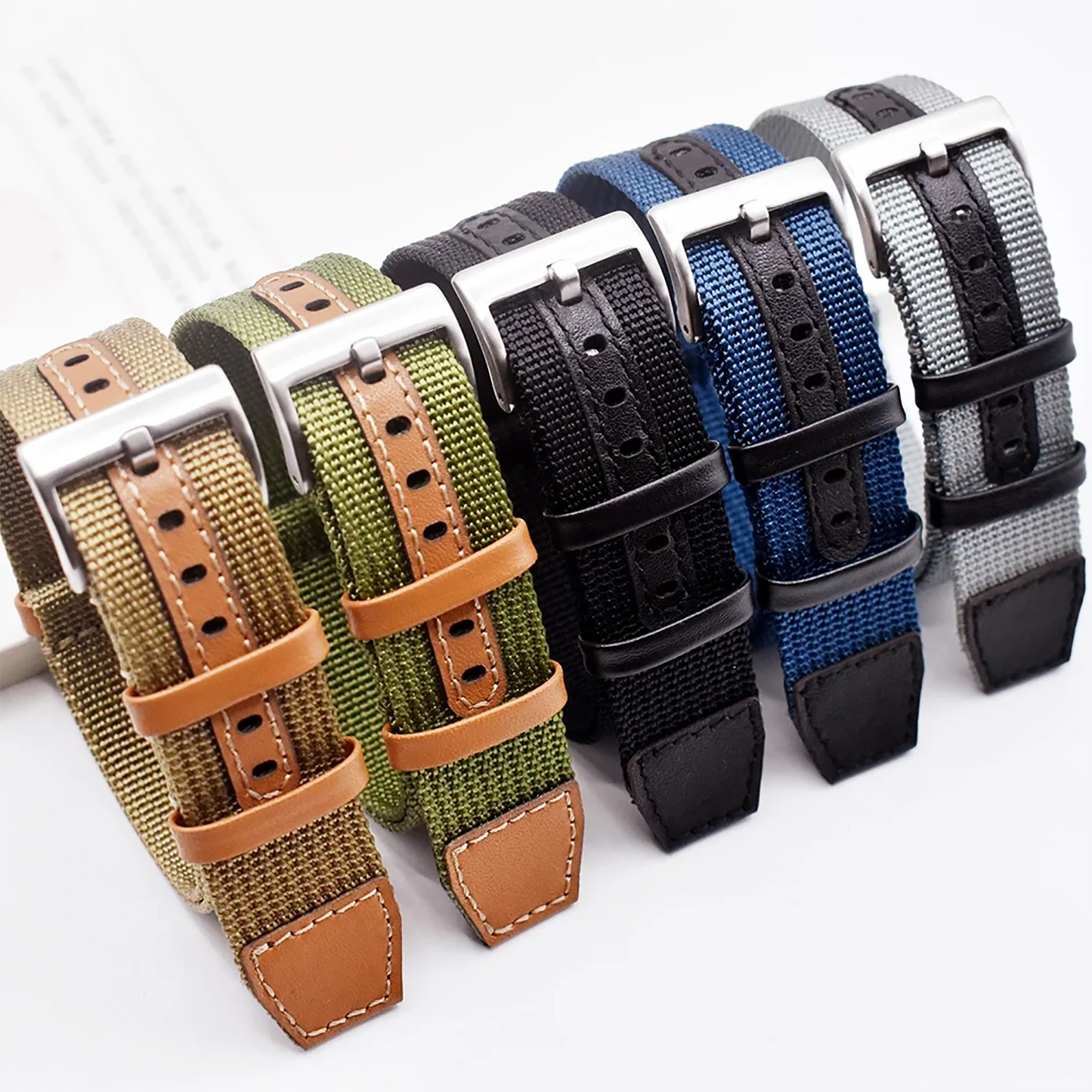 Canvas Patch Style Nylon Leather NATO Strap with choice of buckle - Sizes M & L