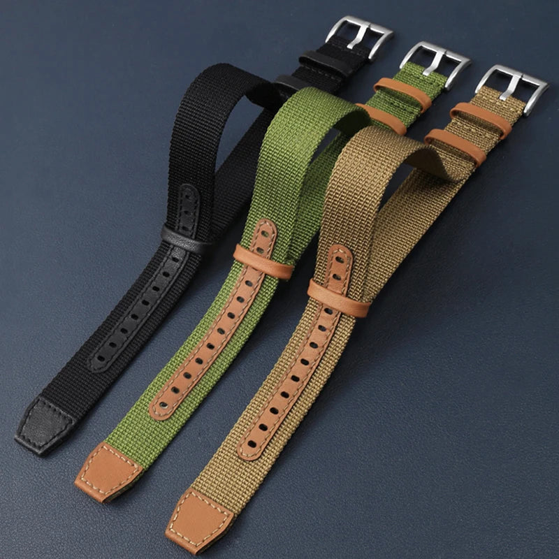 Canvas Patch Style Nylon Leather NATO Strap with choice of buckle - Sizes M & L