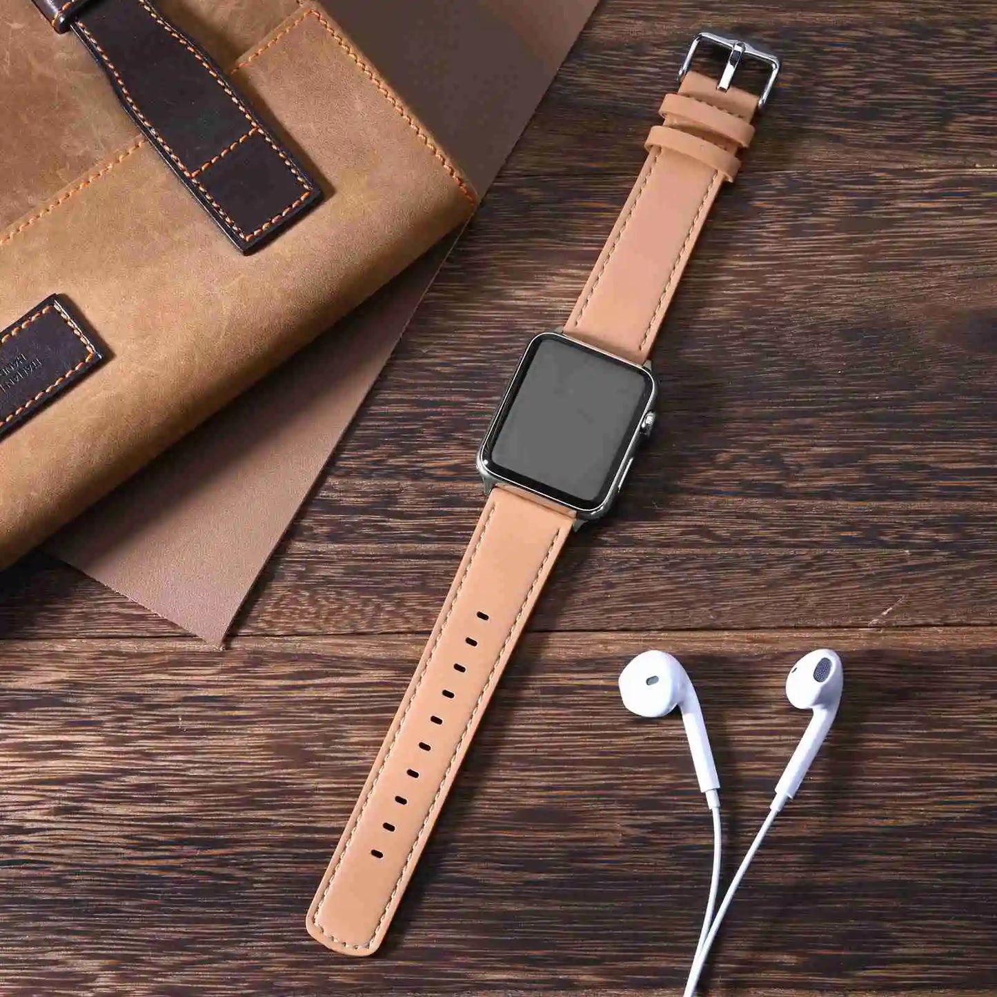 Anbeer Genuine Leather Watch Band for Apple Watch  - all Series 8 & 9