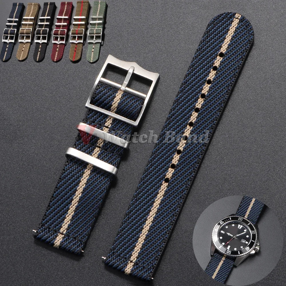 Two piece woven nylon strap with choice of buckle styles and quick release system - Sizes M & L