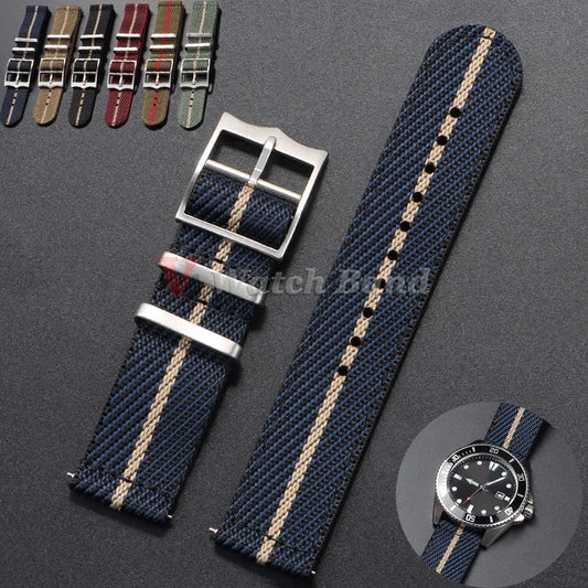 Two piece woven nylon strap with choice of buckle styles and quick release system - Sizes M & L