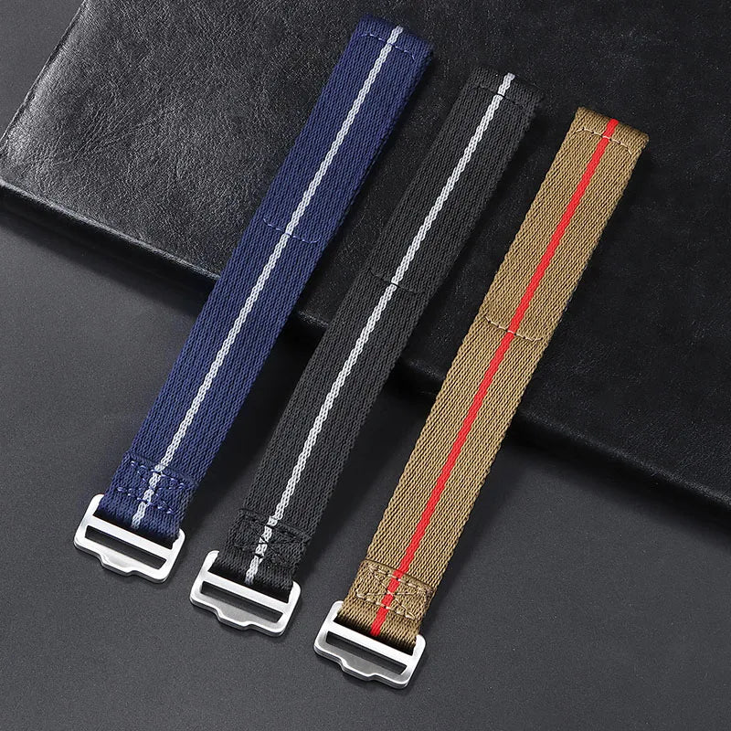 Nylon NATO Watch Strap with Pinstripe and Velcro Fastener - Sizes M & L