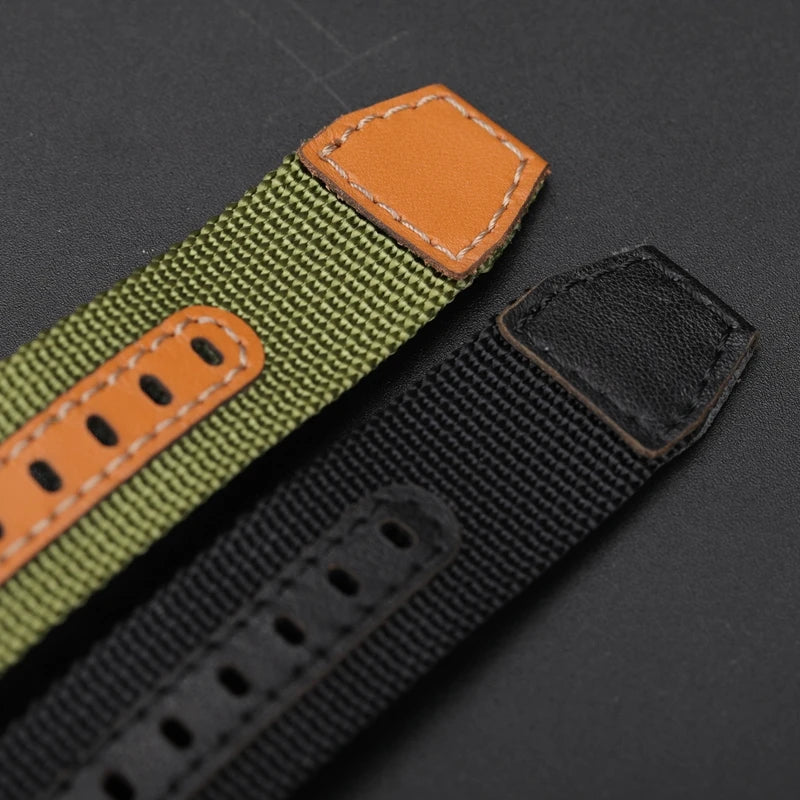 Canvas Patch Style Nylon Leather NATO Strap with choice of buckle - Sizes M & L