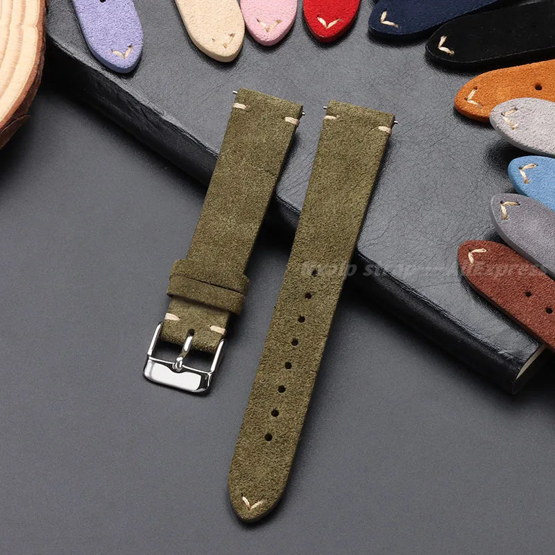 Genuine Leather Suede Watch Band - Sizes S, M & L