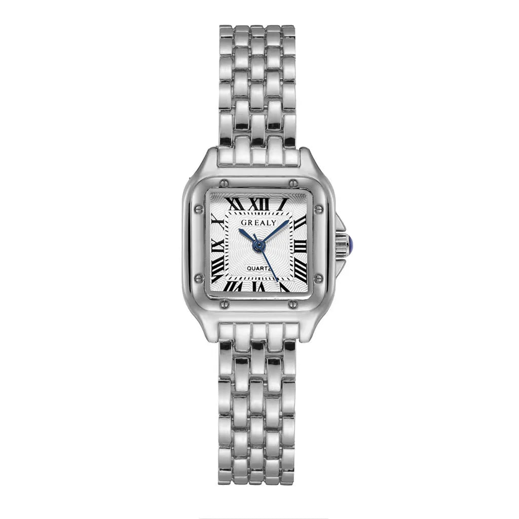 Square Ladies Fashionable Dress Watch With Silver/Gold tone Case & Bracelet