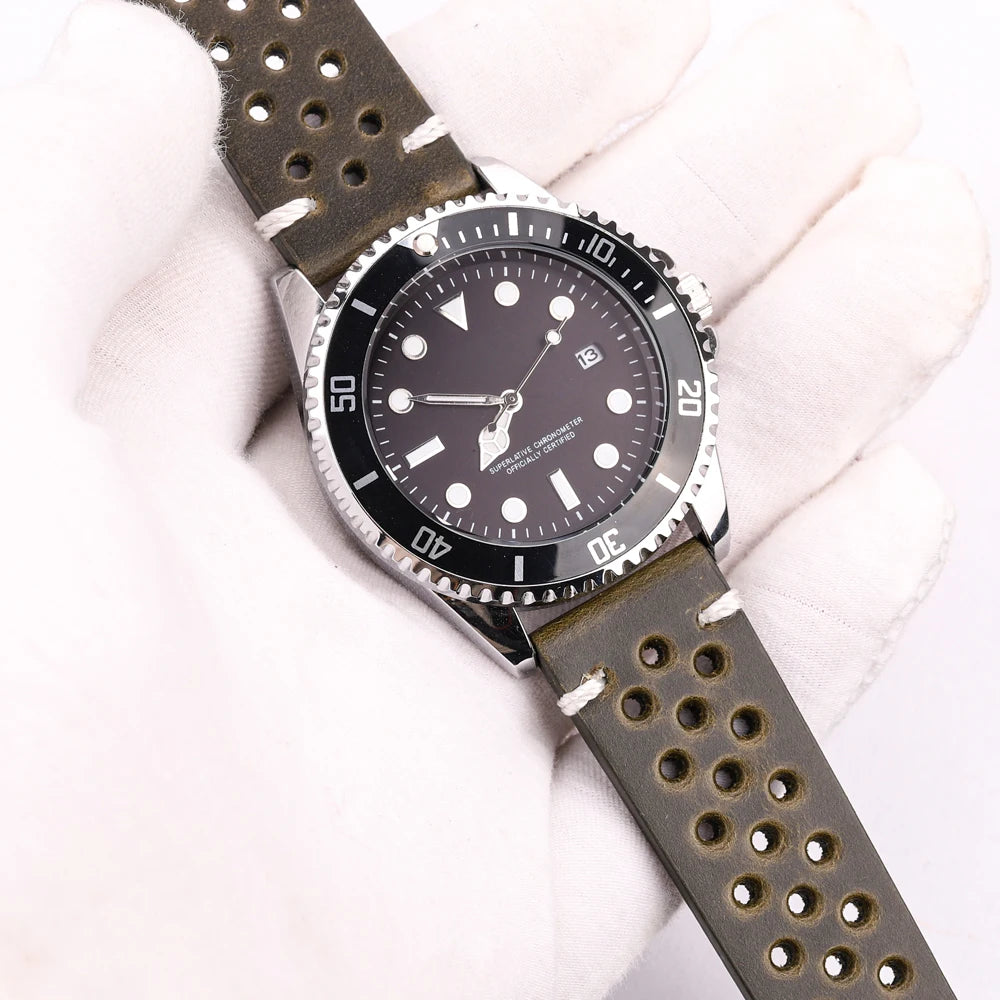 Handmade Oil Wax Cowhide Breathable Watch Strap - Sizes M & L