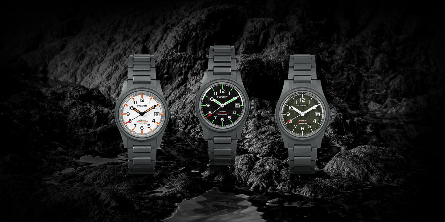 Boderry Landmaster - Titanium Automatic Field Watch with Seiko Movement and 100M Water Resistance