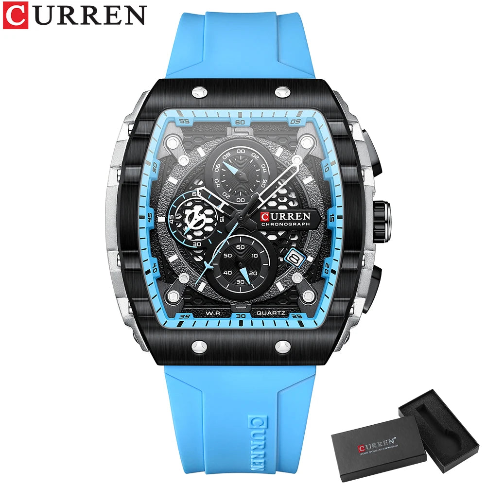 CURREN Top Brand Men's Watches Luxury Square Quartz Wristwatch  Waterproof Luminous Chronograph Watch for Men Date Clock