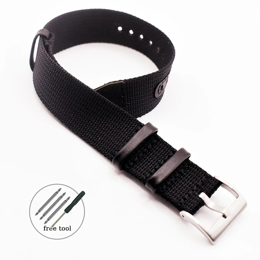 Canvas Patch Style Nylon Leather NATO Strap with choice of buckle - Sizes M & L