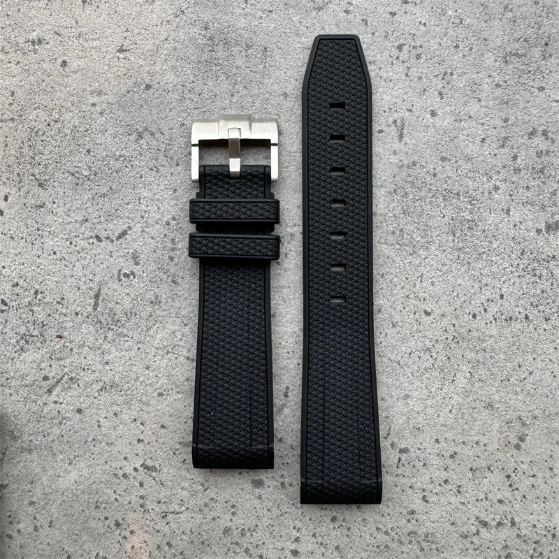 Premium Rubber Watch Strap With Curved Ends & Stainless Steel Buckle  - Size M