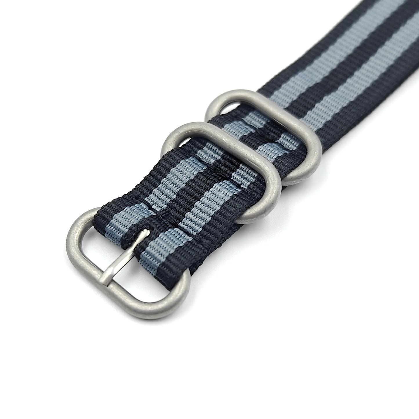 Nylon woven canvas NATO watch strap with rounded steel hardware - Sizes M & L