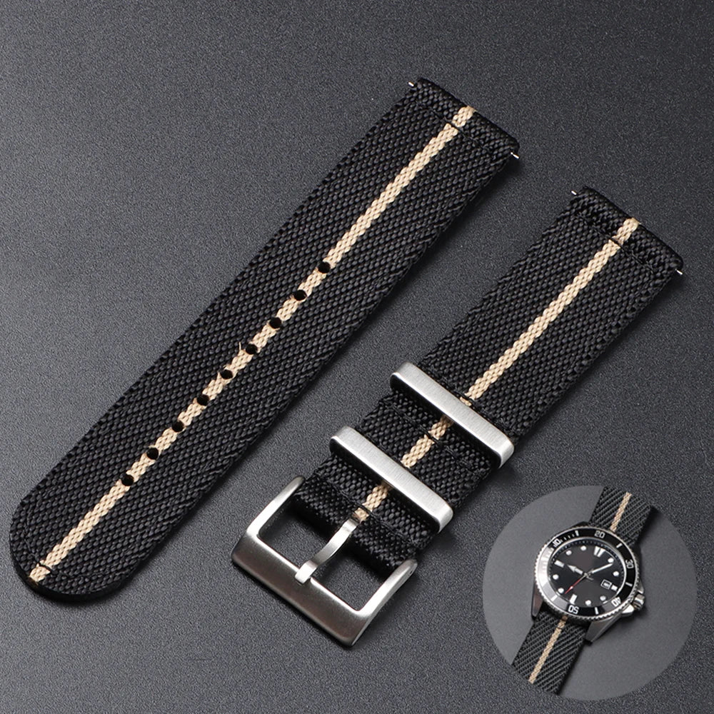 Two piece woven nylon strap with choice of buckle styles and quick release system - Sizes M & L