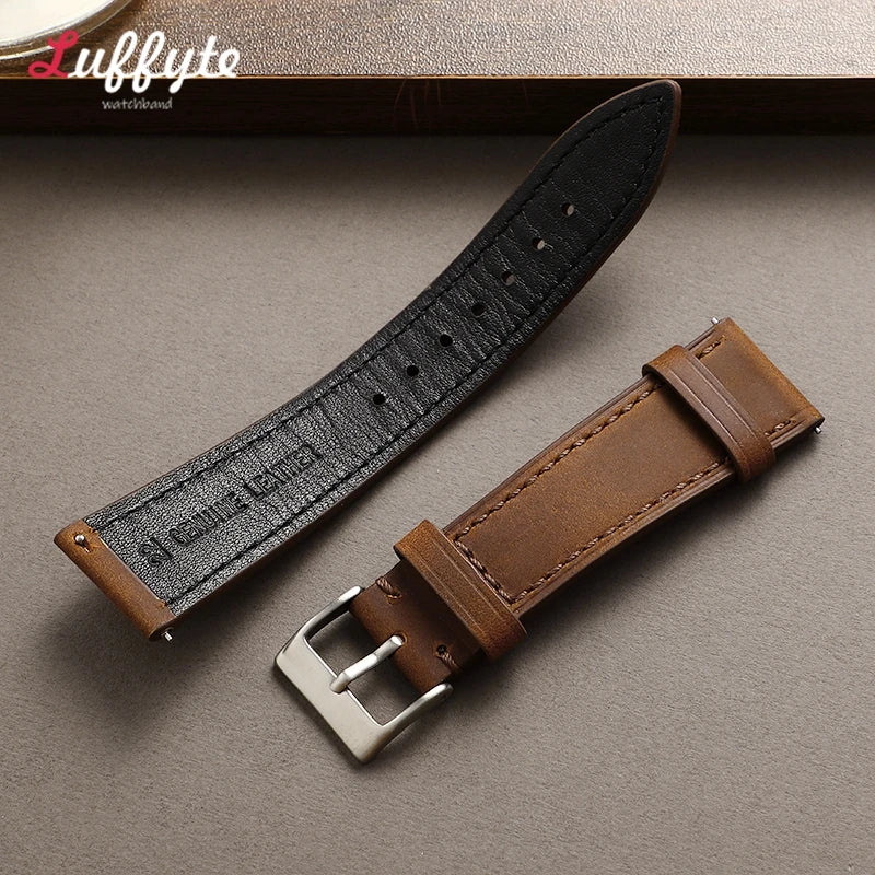 Vintage style leather watch straps with quick release - Sizes M & L