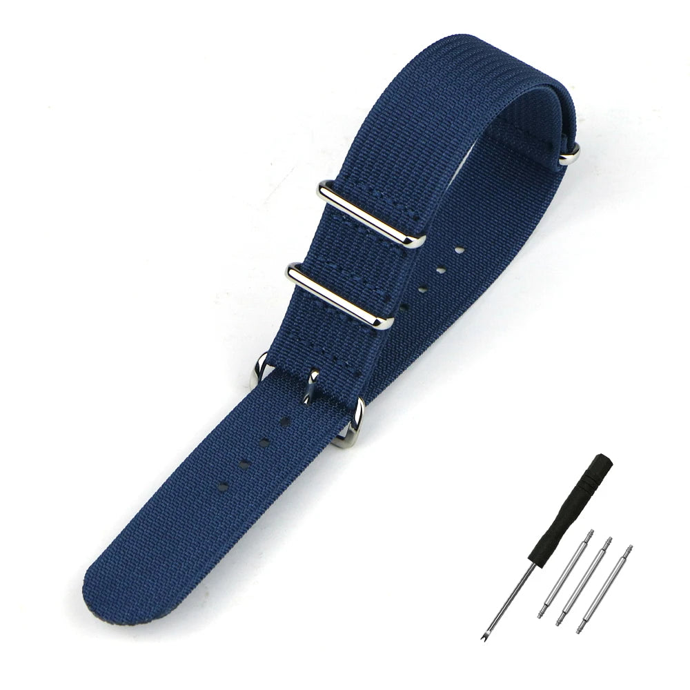 High Quality Ribbed NATO Style Watch Strap with Stainless Steel Hardware - Sizes M & L