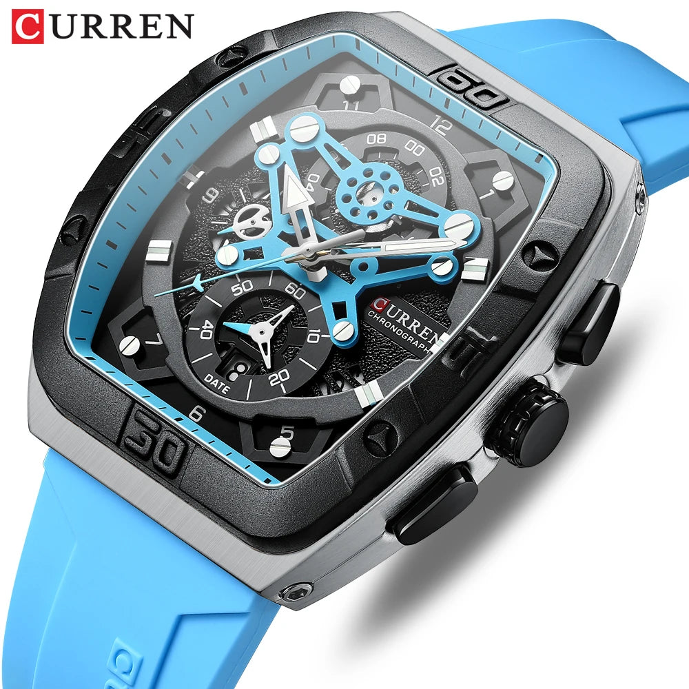 Curren 8443 - Tonneau Fashion Quartz Watch With Silicone Strap