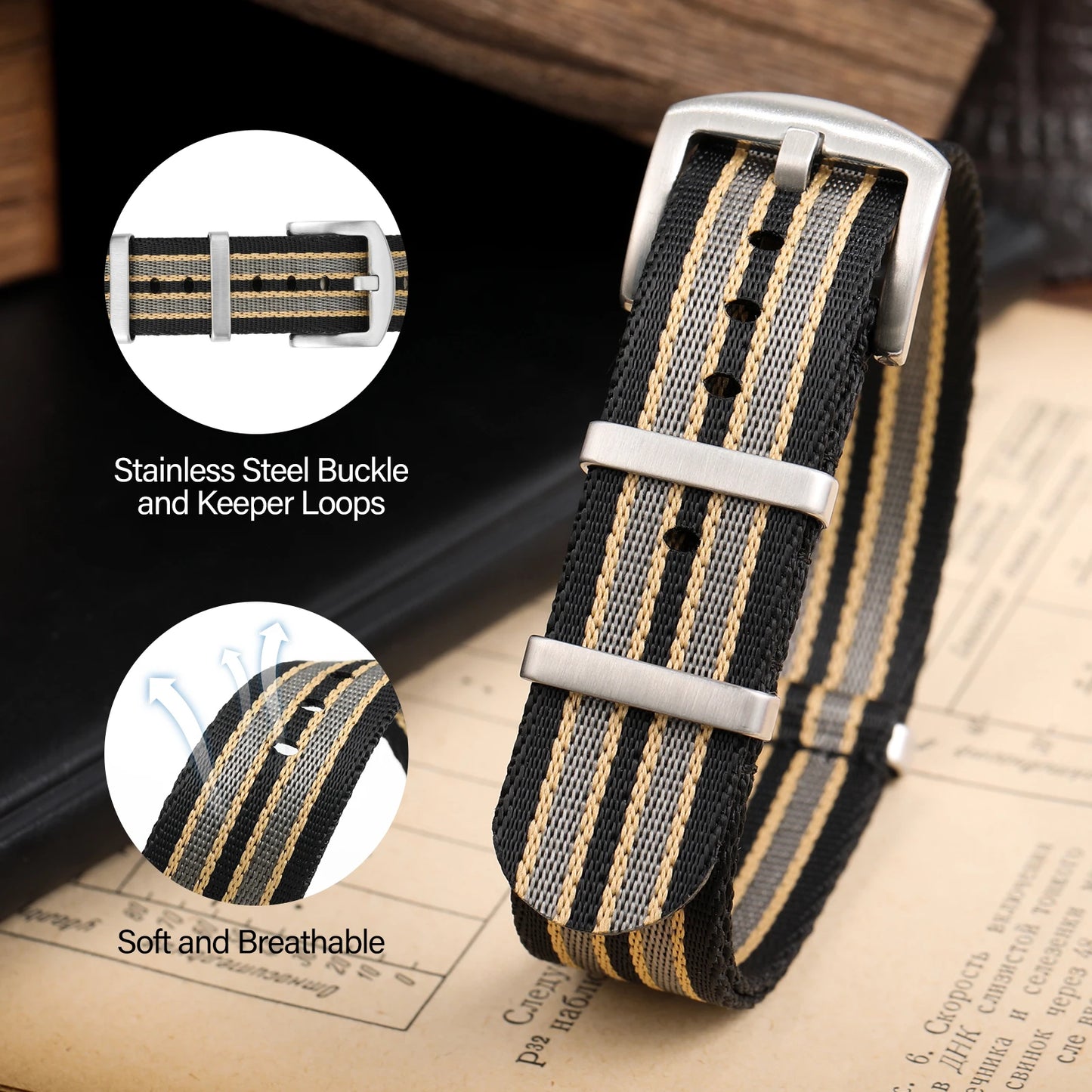 Universal Nylon NATO Style Watch Straps - Sizes M & L