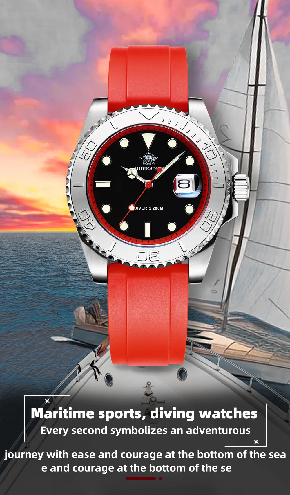 Addiesdive AD2040  - Yachting Style Stainless Steel Dive Watch