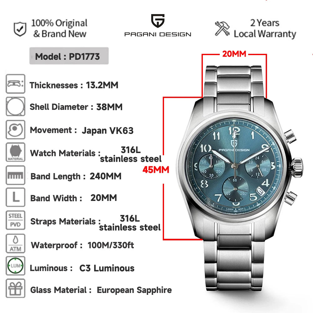 Pagani Design  PD1773  - Stainless Steel Quartz Chronograph