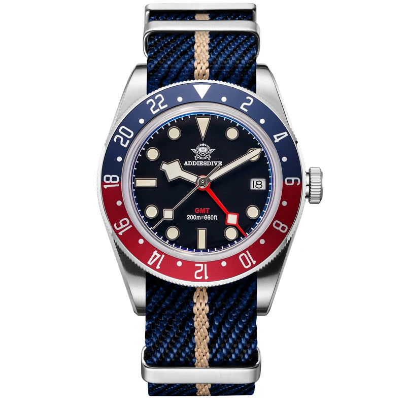 Addiesdive AD2044 - High Quality Swiss Quartz GMT Dive Watch With Bracelet or NATO Strap