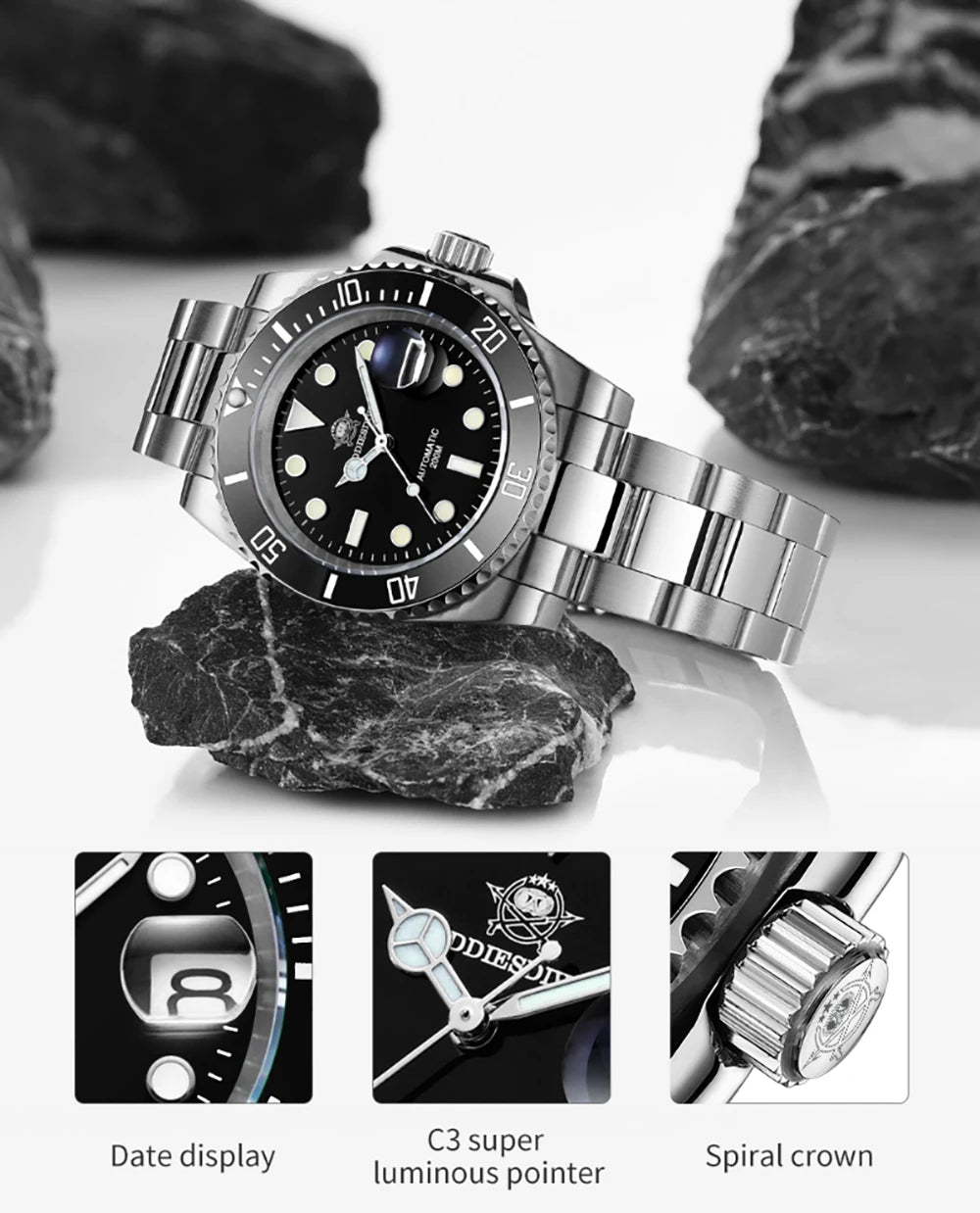 Addiesdive Stainless Steel Automatic Dive Watch with Sapphire Crystal and 200m WR