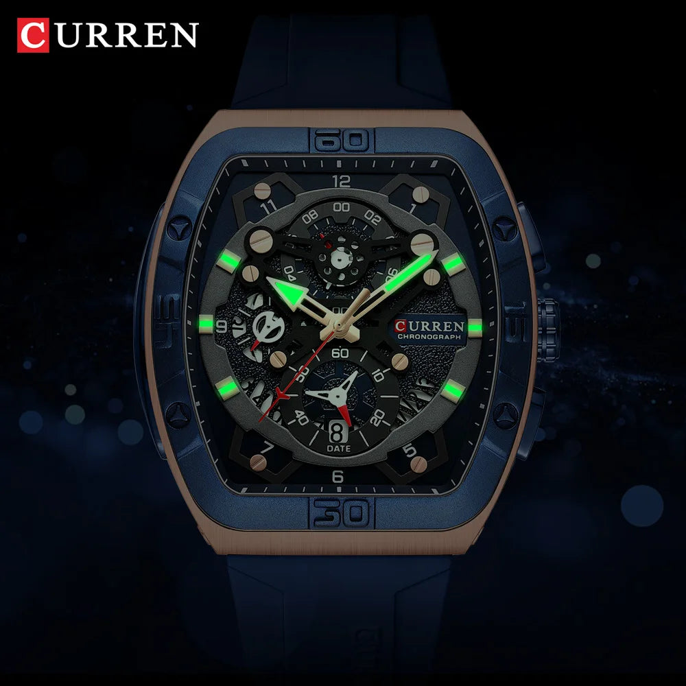 Curren 8443 - Tonneau Fashion Quartz Watch With Silicone Strap